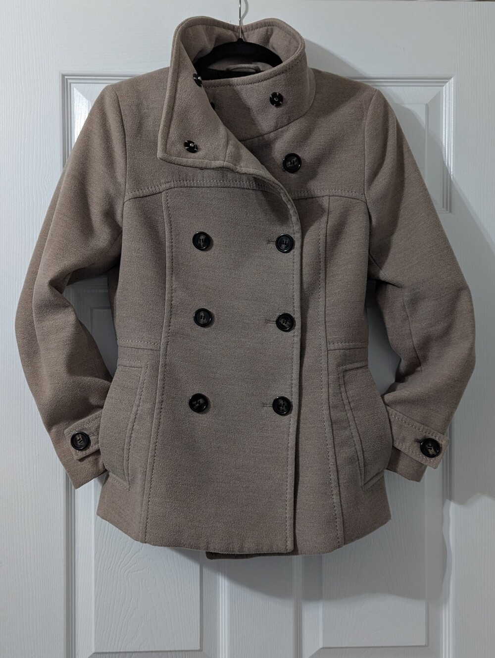 H&M Taupe Double-Breasted Peacoat